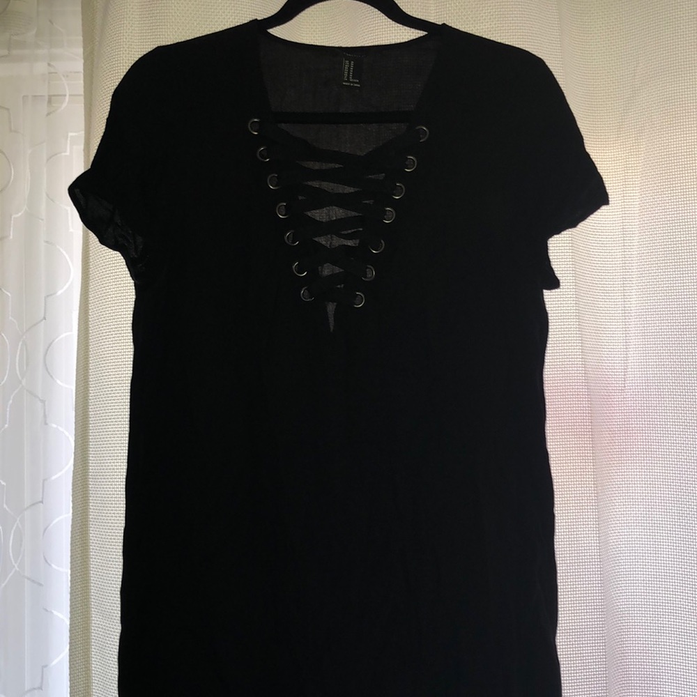 Black Mini Lace Front Dress
